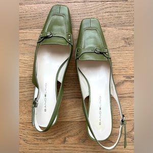 Vintage 1960s Bandolino shoes - Olive Green Slingback Heels Size 8M